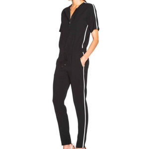 Vince Zip-Front Jersey Drawstring White Contrast Jumpsuit in Black, Size 12​​